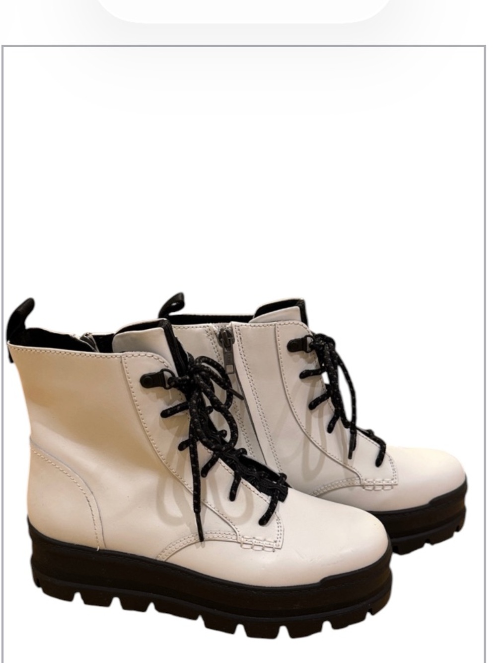 UGG women’s SIDNEE WHITE WATERPROOF LEATHER COMBAT SHORT BOOTS